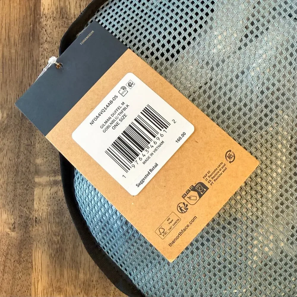 The North Face Gilman Duffel Bag Packable Travel Round Medium Black/Blue 71L